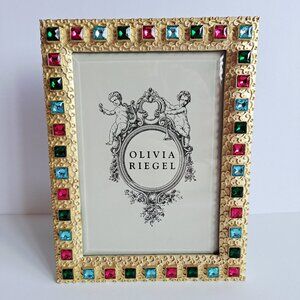 NEW Olivia Riegel Picture Frame Gold Tone with Multicolor Crystals 5x7